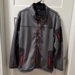Cabela's Grey Jacket with Red Zipper Accents